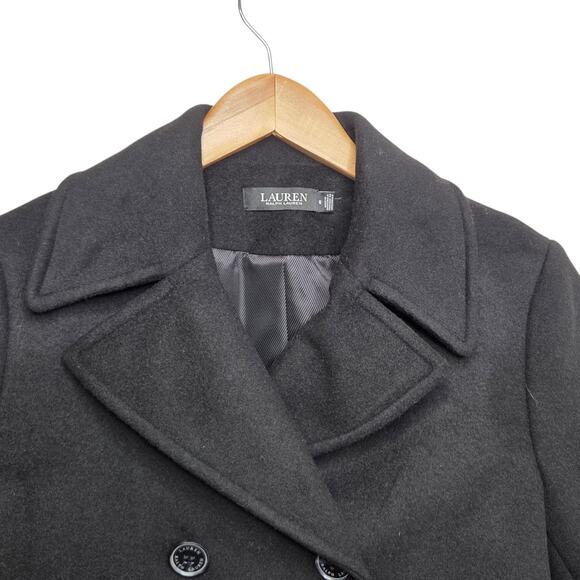 Lauren Ralph Lauren Women Double Breasted Wool Blend SZ 8 Black Peacoat Capsule - Picture 3 of 11